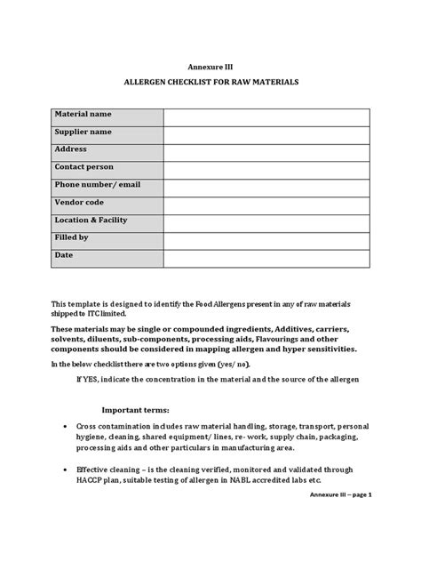 Allergen declaration format NEW as per Regulatory docx