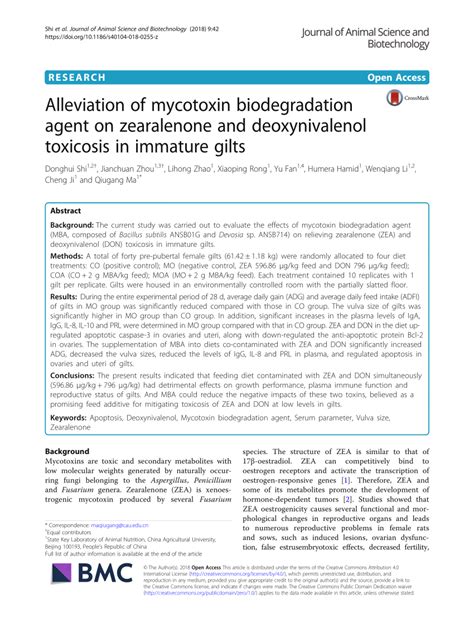Alleviation of Mycotoxin Biodegradation Agent on Zearalenone Immature Gilts