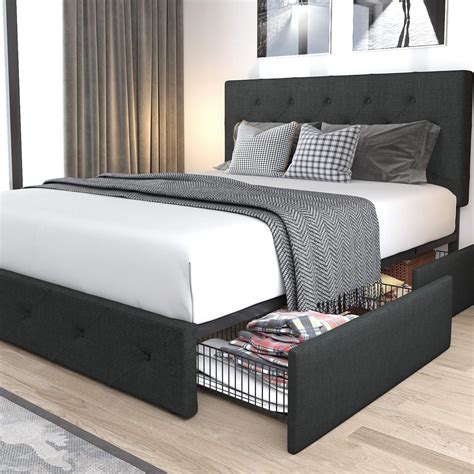 Allewie Bed Frame, Velvet Upholstered Platform Bed with Adjustable Diamond Button Tufted & Nailhead Trim Headboard.. 