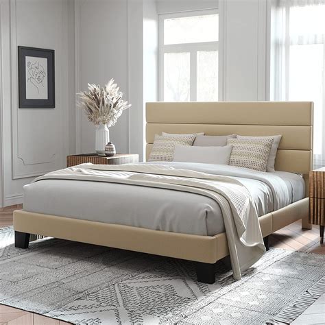Buy Allewie King Bed Frame Platform Bed with Fabric Upholstered Headboard and Wooden Slats Support, Fully Upholstered Mattress Foundation/No Box Spring Needed/Easy Assembly, Dark Grey: Beds - Amazon.com FREE DELIVERY possible on eligible purchases. 