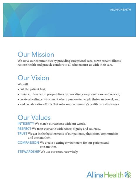 Allina Health Mission Vision Values Promise