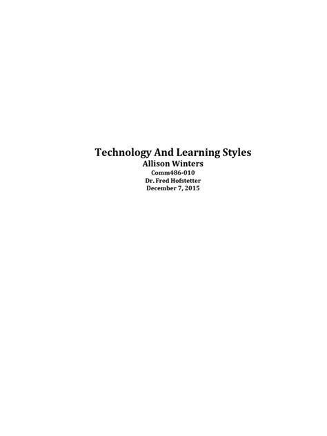 Allison Winters Technology And Learning Styles docx