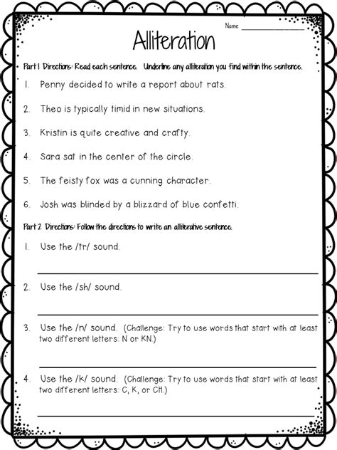 Alliteration Worksheet PDF