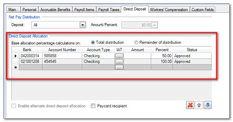 Select the Direct Deposit Type, either a fixed amount or p