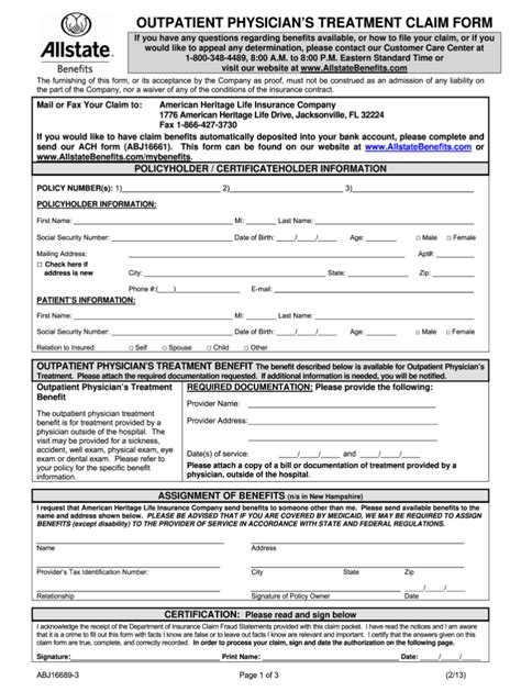 Allstate Inpatient Claim Form Fill Out and Sign Printable PDF