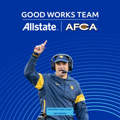 Allstate afca good works team. Jul 21, 2021 · The Allstate AFCA Good Works Team was established in 1992 by the College Football Association, recognizing the extra efforts made by college football players and student support staff off the ... 