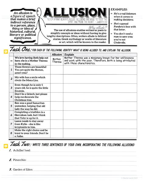 Allusion Worksheets Worksheets Library
