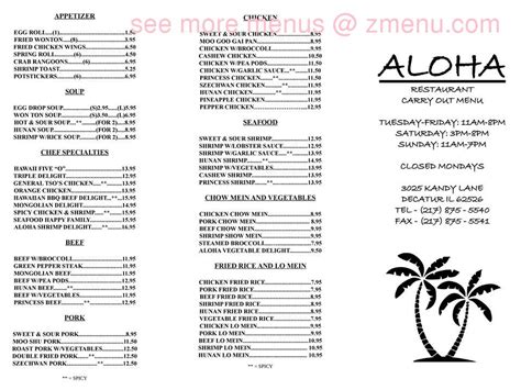 Aloha Restaurant in Decatur - Restaurant menu and reviews