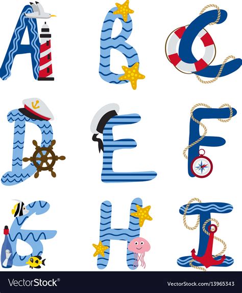 Alphabet nautical from a to i Royalty Free Vector Image