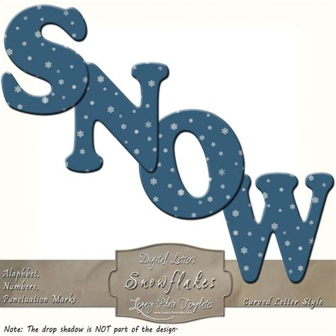 Alphabet with a snowflake design can be printed or used digitally. Each