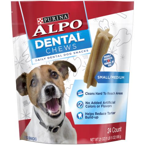 Alpo dental chews discontinued. Details. Daily, dental snack to clean hard to reach areas. No added artificial colors or flavors. Satisfies your dog’s need to chew. Tasty, healthy, teeth-cleaning snack to keep your dog’s mouth fresh and their smile bright. Reduces tartar build-up for a healthier mouth. 