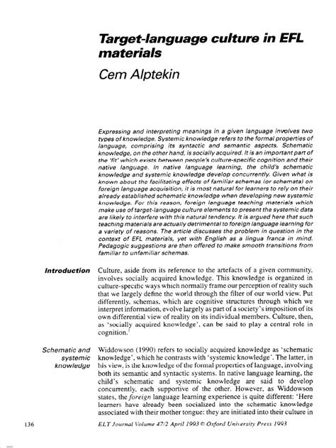 Alptekin C 1993 Target language Culture in EFL Materials