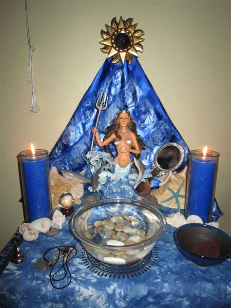 Altar for yemaya. The altar becomes a focal point of the ritual or practice. It is also a work space where the elements of the ritual are combined. Altars are also used to leave offerings to the God (s)/Goddess (es). They are a manifestation of sacred space. Unlike many of our religious brethren, however, Witches don’t have a church or holy place of worship ... 
