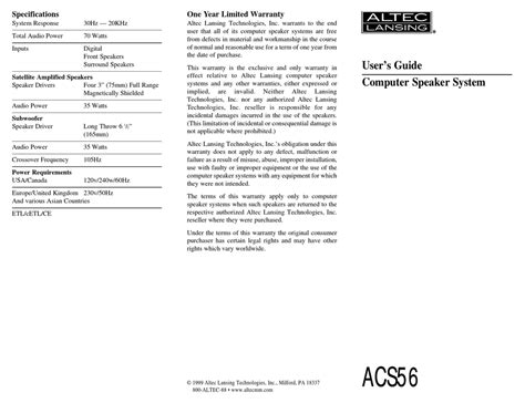 Altec lansing acs 56 instruction manual. - Free john deere sabre mower service manual.