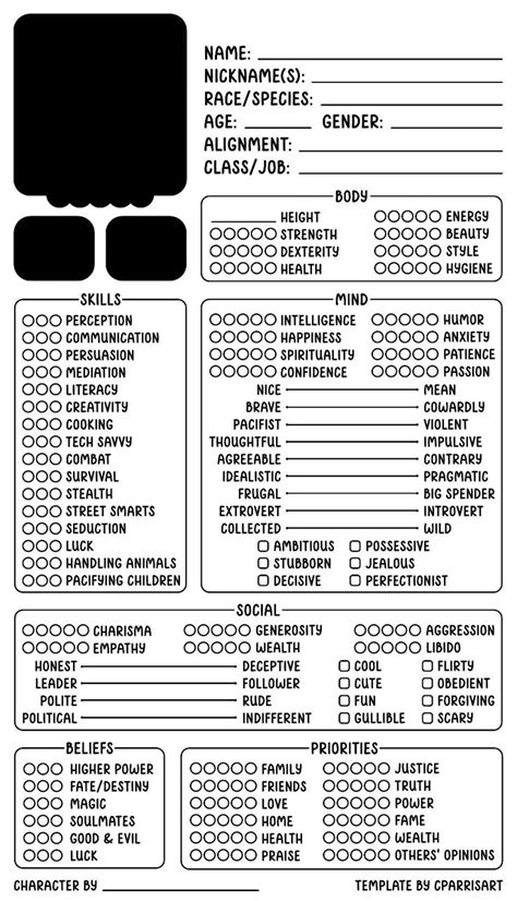 Alter introduction sheet Character sheet template, Character sheets