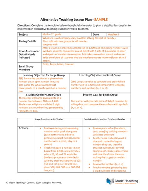 Alternative Teaching Lesson Plan Template Model Teaching