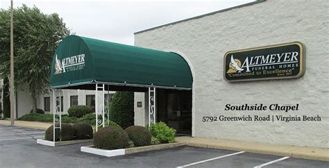  Altmeyer Funeral Homes - Southside Chapel has a convenient location just minutes from Interstate 264 and the Interstate 64 junction in Virginia Beach, VA. Woodlawn Memorial Gardens and Rosewood Memorial Park are the closest cemeteries at 2 and 3 1/2 miles from the facility, respectively. . 