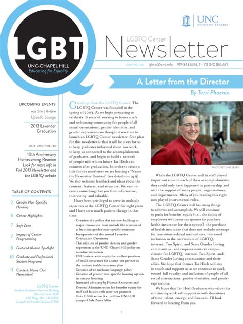 Aluminate LGBTQ Center Alum Newsletter 2013 First Issue