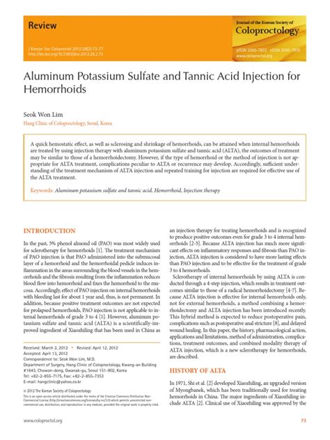 Aluminum Potassium Sulfate and Tannic Acid Injection for Hemorrhoid pdf
