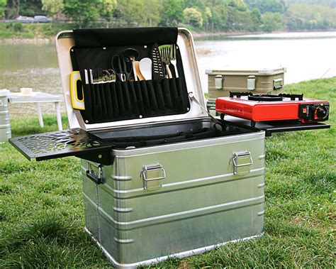 Aluminum camp kitchen box.  Description:The Aluminum Folding Kitchen Box...