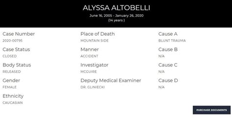 Alyssa altobelli autopsy report. She was also a member of the Mamba Sports Academy Team, playing basketball alongside Gianna Bryant, 13, and Alyssa Altobelli, 14, both also victims of the crash. Payton Chester and her mother Sarah were among were among nine people killed when a helicopter taking Los Angeles Lakers legend Kobe Bryant and his 13-year-old daughter Gianna to his ... 