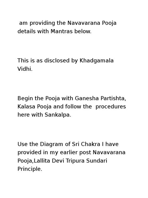 Am Providing the Navavarana Pooja Details With Mantras Below