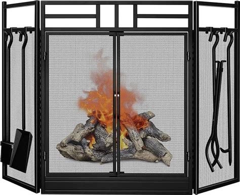 Amagabeli 3 Panel Folding Fireplace Screen with Doors Large Flat Guard …