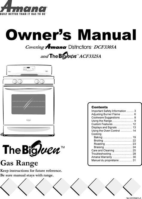 Amana first edition gas stove manual. - Panasonic electric pressure cooker user manual.