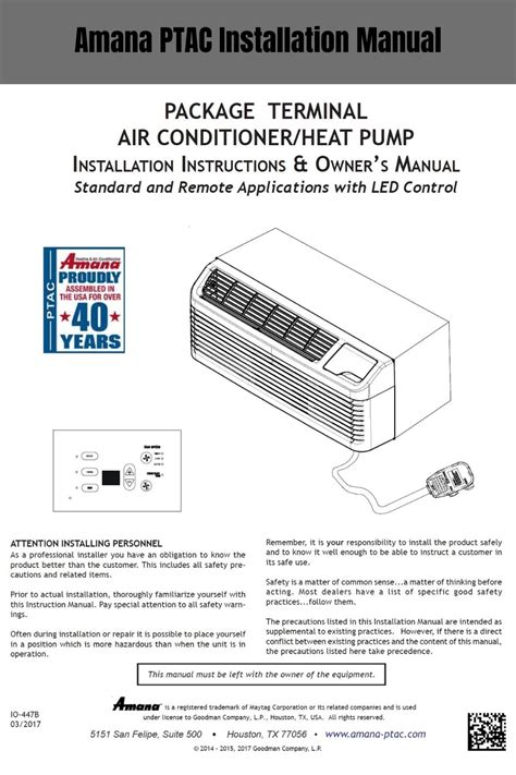 Amana ptac owners manual. Dec 7, 2015 · Creatingthis seal prevents water from entering the control area orthe fan motor and damaging the unit.2. Spray condenser coil and basepan down with water. Nextspray a mild biodegradable detergent such as SimpleGreen onto the condenser coil and basepan. Let set forfive (5) minutes.3. 