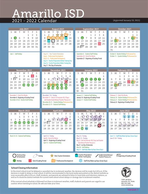 Amarillo Independent School District Calendars and Sc
