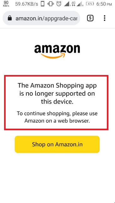Amazon app no longer supported on this version of android. .  ...