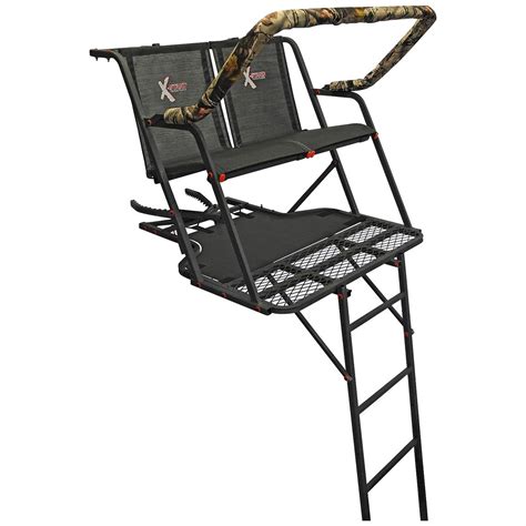 Hawk Big Denali 18 Foot Durable Steel 2 Man Hunting Game Deer Ladder Tree Stand with Safe Tread Steps, Kick Out Footrests, and MeshComfort Seats 163. $399.99 $ 399. 99. 2:16 . Primal Tree Stands Single Vantage Deluxe 17' Ladder Tree Stand with Jaw and Truss Stabilizer System 14. $248.97 $ 248. 97.