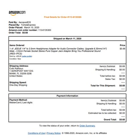Amazon order invoice