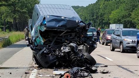 Sky 10 was above the scene shortly after 6:30 a.m. Friday as a red pickup truck remained at the scene with the entire front of the vehicle smashed in and an Amazon semi-truck nearby..