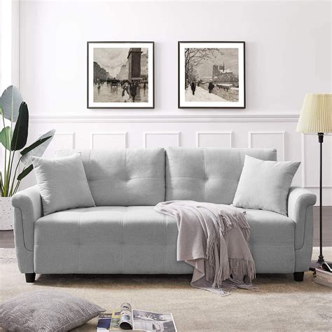 Amazon.com: Fabric Loveseat Sofa, Modern Design Linen Sofa Couch …