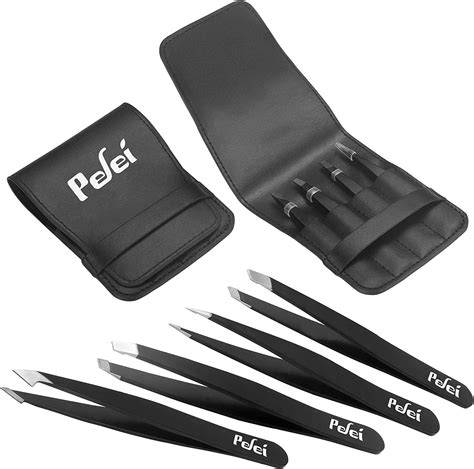 Amazon.com : Pefei Tweezers Set - Professional Stainless Steel Tweezers for Eyebrows - Great Precision for Facial Hair, Splinter and Ingrown Hair Removal (Black) : Beauty & Personal Care