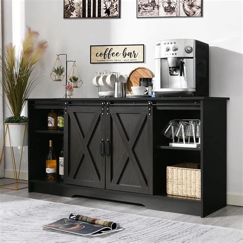 Amazon.com - 4 EVER WINNER Coffee Bar Cabinet with Barn Doors ...