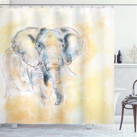 Ambesonne Elephant Shower Curtain, Elephant Taking a Shower …