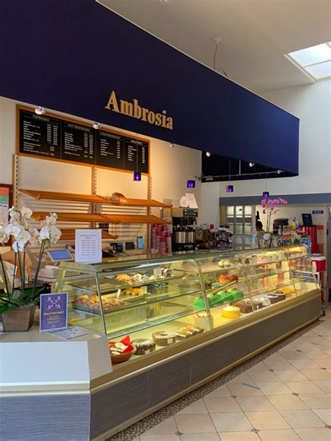 Ambrosia bakery. Ambrosia Bakery makes delicious muffins, cookies, pies and much more. There are literally hundreds of items in all shapes, sizes and colors. For office meetings, birthday parties and other events, Ambrosia offers all types of baked goods, including triple-tier wedding cakes. 