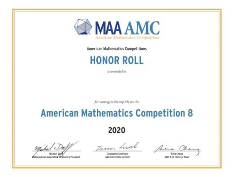 Understanding the AMC 8 and AMC 10 Awards and Cut-off Scores AMC 8 Awards. Achievement Roll (AR): Awarded to participants in grade 6 or below who achieve scores at or above the median (15 points) among all 8th-grade participants in the AMC 8 exam. Honor Roll (HR): Awarded to participants who attain the top approximate 5% scores in the AMC 8 exam.. 