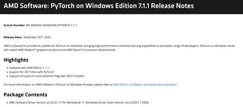 Amd software pytorch on windows edition 7.1 1. .  WSL ROCDXG: This release m...