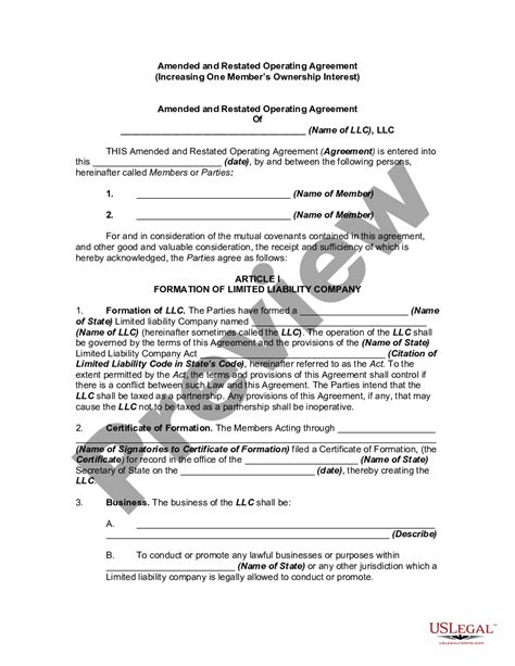 Amended And Restated Operating Agreement Form US Legal Forms
