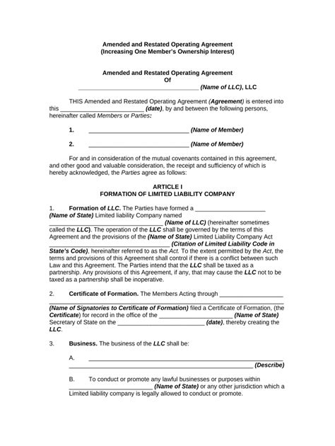 Amended Operating Agreement Form Fill Out and Sign Printable PDF