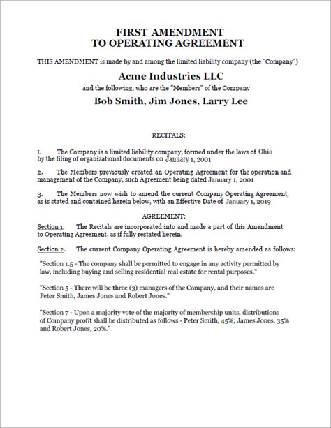 Amendment to LLC Professional Legal Forms Software Paralegal Documents