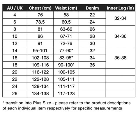 American Australian Size Chart