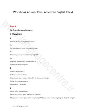 American English File 4 Studentbook Answer Key