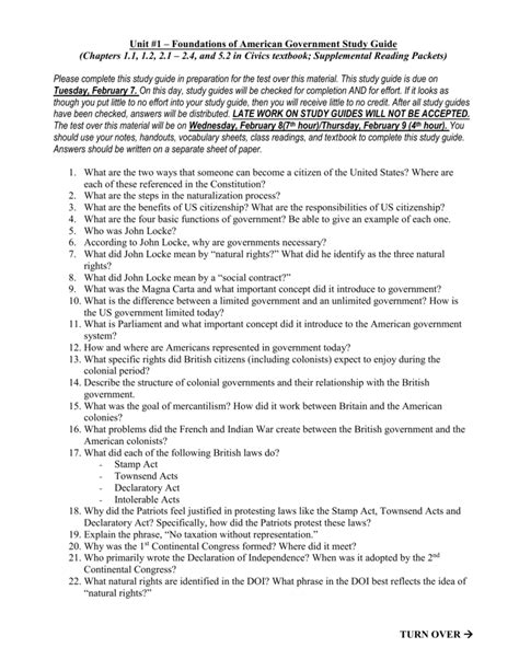 American Government Study Sheet