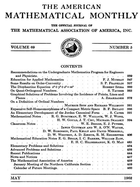 American Mathematical Monthly 1962 05
