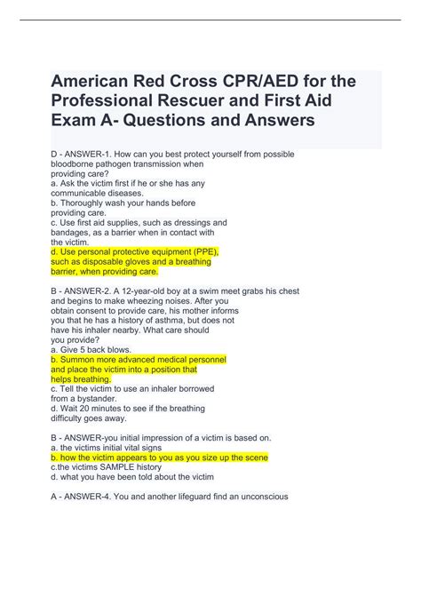 American Red Cross CPR Test Answer Key Guide