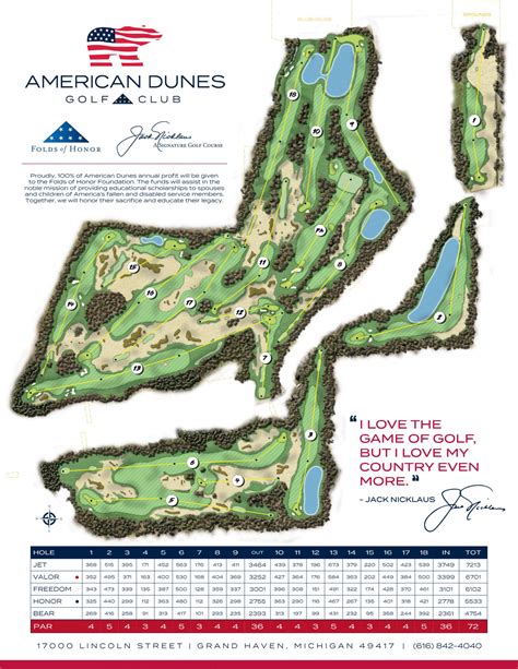 American Dunes Golf Club. Grand Haven, MI. Tee: JET & VALOR 2021 (6,906 yds - Par 144) ... Scorecard. Course Tour. Schedule of Events. No schedule of event. Notes .... 